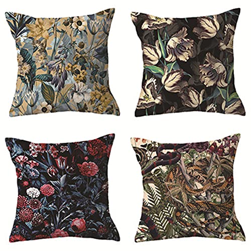 4er Set Dekorative Kissenbezüge 35x35cm Super Weich Quadrat Doppelseitig Kissenhülle mit Unsichtbarem Reißverschluss 14x14inch für Sofa Büro Auto Schlafzimmer Wohnkultur Indoor Outdoor(Vintage Blumen） von YNGBAAO