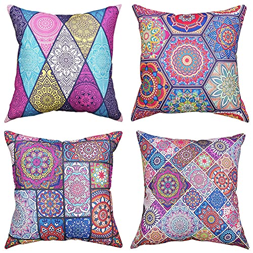 Kissenbezug 40x40cm 4er Set,Quadratischer Samt Dekokissen mit Verstecktem Reißverschluss Doppelseitiger Druck Geometrisches Mandala Zierkissenbezüge für Sofa Auto Outdoor Schlafzimmer von YNGBAAO