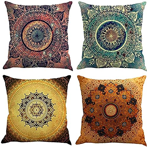 YNGBAAO 4 Stück Kissenhülle 60x60cm Kissenbezuge Mandala Blume Quadratischer mit Verstecktem Reißverschluss Doppelseitiger Druck Samt Sofakissen Kissenbezug Outdoor Home Sofa Auto Bed Decor von YNGBAAO