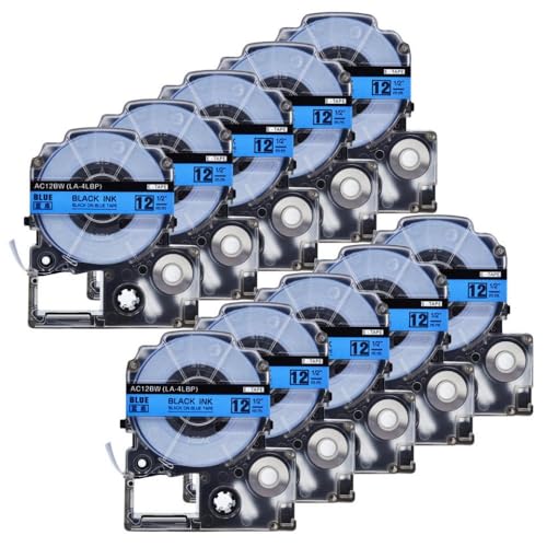 YNGFBFFJ Kompatible Klebeband-Etikett 10pk 9/12mm schwarz auf weißem SS12KW SS9KW SS6KW ST12KW SC12YW SC12BW Kompatibel mit LW-300 LW-400-Etikettdrucker(Black on Blue) von YNGFBFFJ