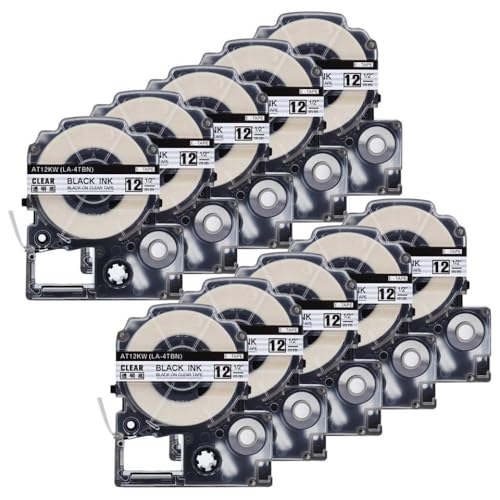 YNGFBFFJ Kompatible Klebeband-Etikett 10pk 9/12mm schwarz auf weißem SS12KW SS9KW SS6KW ST12KW SC12YW SC12BW Kompatibel mit LW-300 LW-400-Etikettdrucker(Black on Clear) von YNGFBFFJ