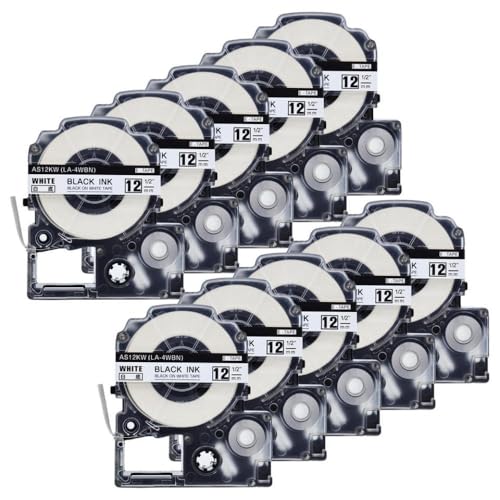 YNGFBFFJ Kompatible Klebeband-Etikett 10pk 9/12mm schwarz auf weißem SS12KW SS9KW SS6KW ST12KW SC12YW SC12BW Kompatibel mit LW-300 LW-400-Etikettdrucker(Black on White) von YNGFBFFJ