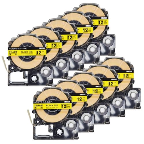 YNGFBFFJ Kompatible Klebeband-Etikett 10pk 9/12mm schwarz auf weißem SS12KW SS9KW SS6KW ST12KW SC12YW SC12BW Kompatibel mit LW-300 LW-400-Etikettdrucker(Black on Yellow) von YNGFBFFJ