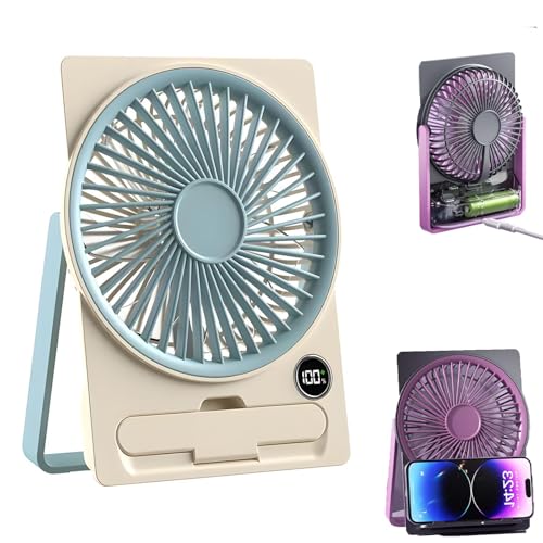 YNGWVHKET Ultraleiser und ultradünner Tischventilator im Kartenformat, 180° verstellbar, 6 Windgeschwindigkeiten, Handyhalterung – ideal fürs Homeoffice. von YNGWVHKET