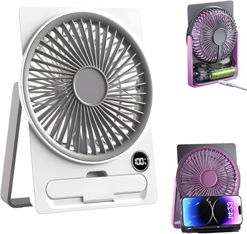 YNGWVHKET Ultraleiser und ultradünner Tischventilator im Kartenformat, 180° verstellbar, 6 Windgeschwindigkeiten, Handyhalterung – ideal fürs Homeoffice. von YNGWVHKET