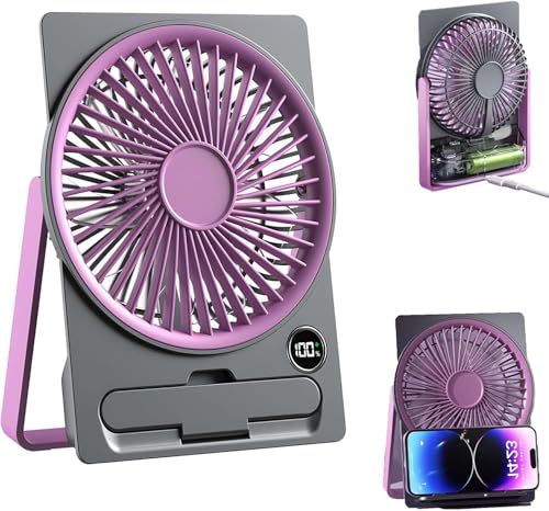 YNGWVHKET Ultraleiser und ultradünner Tischventilator im Kartenformat, 180° verstellbar, 6 Windgeschwindigkeiten, Handyhalterung – ideal fürs Homeoffice. von YNGWVHKET