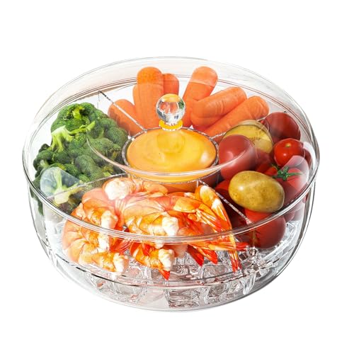 YNHJQP Snackbox mit Fächern Rund, 360 Grad Drehung, Zweilagig, Gekühlt Snackteller, Staubdicht Und frischhaltend Servierplatte mit Deckel, zur Aufbewahrung von Obst, Snacks und Gemüse (1) von YNHJQP
