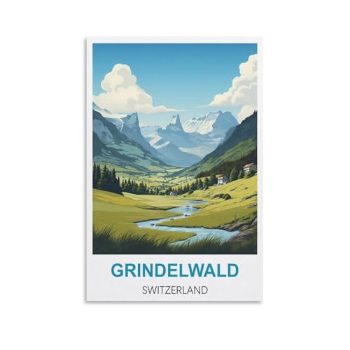 YNIEILUU Grindelwald Schweiz Vintage-Reiseposter, 30 x 45 cm, Leinwand-Kunstposter, Gemälde, Bilder, Wandkunstdrucke, Wanddekoration für Schlafzimmer von YNIEILUU