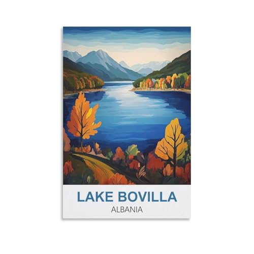 YNIEILUU Lake Bovilla Albanien Vintage-Reiseposter, 20 x 30 cm, Leinwandkunst, Gemälde, Bilder, Wandkunstdrucke von YNIEILUU