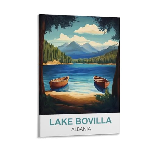 YNIEILUU Lake Bovilla Albanien Vintage-Reiseposter 50 x 75 cm, Leinwand-Kunst, Gemälde, Bilder, Wandkunstdrucke von YNIEILUU