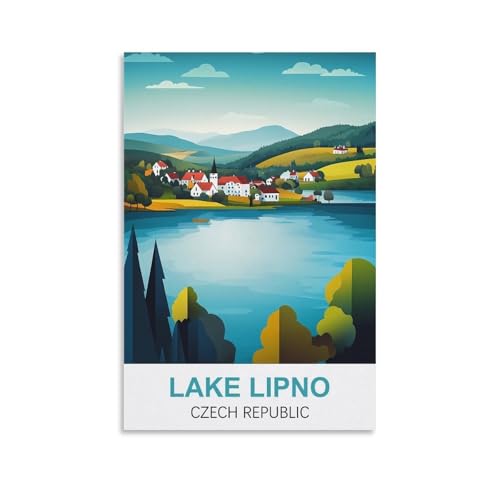 YNIEILUU Lake Lipno Tschechische Republik Vintage Reiseposter 20 x 30 cm Leinwand Kunst Gemälde Bilder Wandkunst Drucke von YNIEILUU