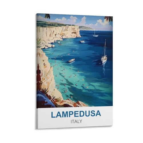 YNIEILUU Lampedusa Italien-Reiseposter, Vintage-Poster, 60 x 90 cm, Leinwand-Kunst, Gemälde, Bilder, Wandkunstdrucke von YNIEILUU