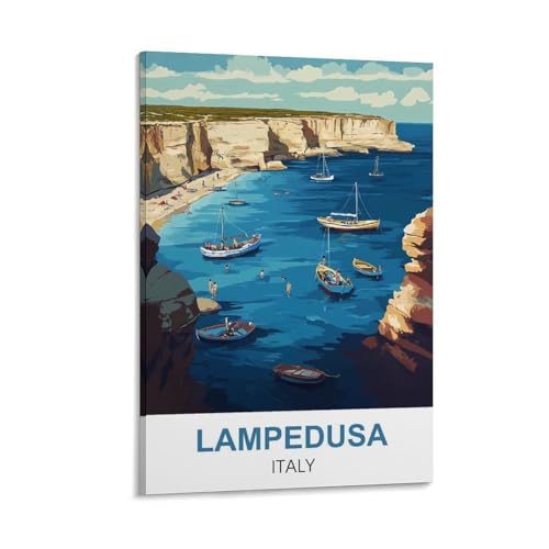 YNIEILUU Lampedusa Italien-Reiseposter im Vintage-Stil, 20 x 30 cm, Leinwand-Kunst, Gemälde, Bilder, Wandkunstdrucke von YNIEILUU