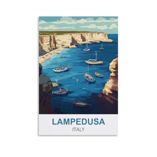 YNIEILUU Lampedusa Italien-Reiseposter im Vintage-Stil, 50 x 75 cm, Leinwand-Kunst, Gemälde, Bilder, Wandkunstdrucke von YNIEILUU