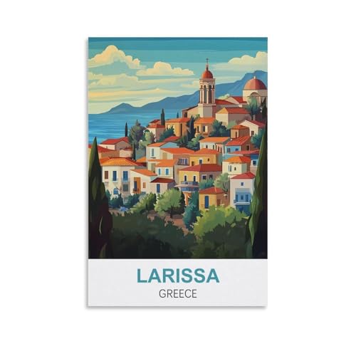 YNIEILUU Larissa Vintage-Reiseposter "Griechenland", 50 x 75 cm, Leinwand-Kunst, Gemälde, Bilder, Wandkunstdrucke von YNIEILUU