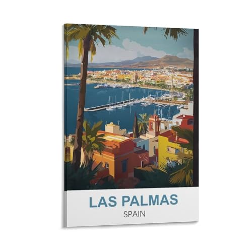 YNIEILUU Las Palmas Spanien Vintage-Reiseposter, 20 x 30 cm, Leinwand-Kunst, Gemälde, Bilder, Wandkunstdrucke von YNIEILUU