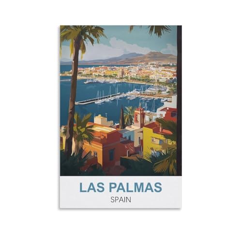 YNIEILUU Las Palmas Spanien Vintage-Reiseposter, 50 x 75 cm, Leinwand-Kunst, Gemälde, Bilder, Wandkunstdrucke von YNIEILUU