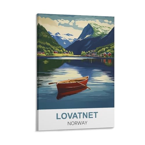 YNIEILUU Lovatnet Wandkunstdruck, Motiv: Norwegen, Vintage-Reiseposter, 60 x 90 cm, Leinwand-Kunstdruck YNIEILUU Lovatnet Wandkunstdruck, Motiv: Norwegen, Vintage-Reiseposter, 60 x 90 cm, Leinwand-Kunstdruck von YNIEILUU