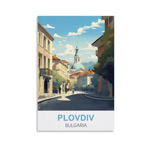 YNIEILUU Plovdiv Bulgarien Vintage Reiseposter 60 x 90 cm Leinwand Kunst Gemälde Bilder Wandkunst Drucke von YNIEILUU