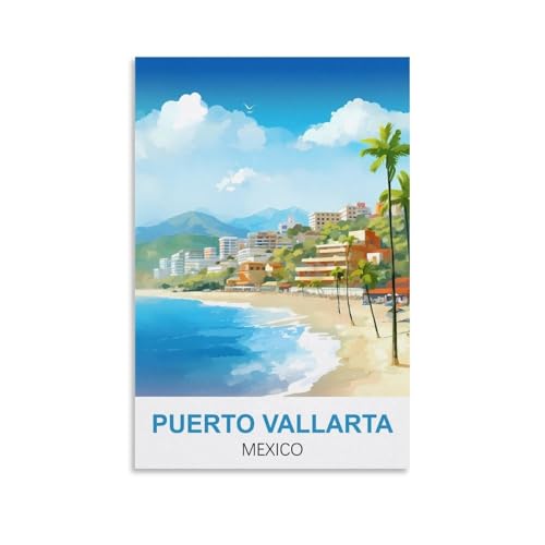 YNIEILUU Puerto Vallarta Mexiko, Vintage-Reiseposter, 30 x 45 cm, Leinwandkunst, Gemälde, Bilder, Wandkunstdrucke von YNIEILUU