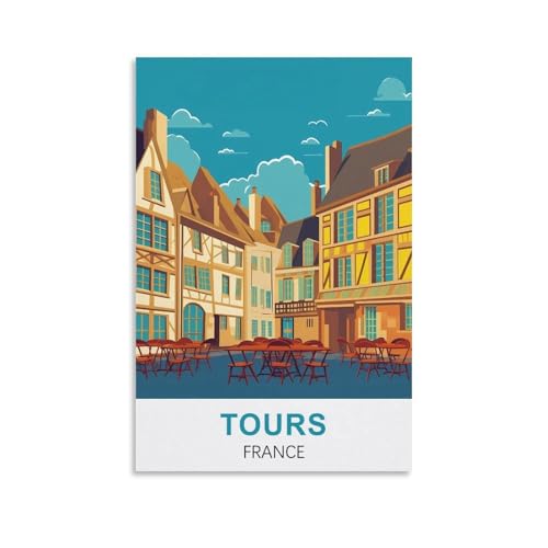 YNIEILUU Reiseposter "Touren Frankreich", Vintage-Stil, 60 x 90 cm, Leinwand-Kunst, Gemälde, Bilder, Wandkunstdrucke von YNIEILUU