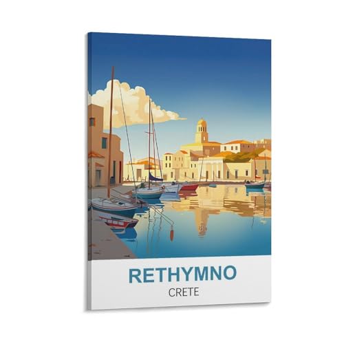 YNIEILUU Rethymno Crete Vintage-Reiseposter, 50 x 75 cm, Leinwand-Kunst, Gemälde, Bilder, Wandkunstdrucke von YNIEILUU