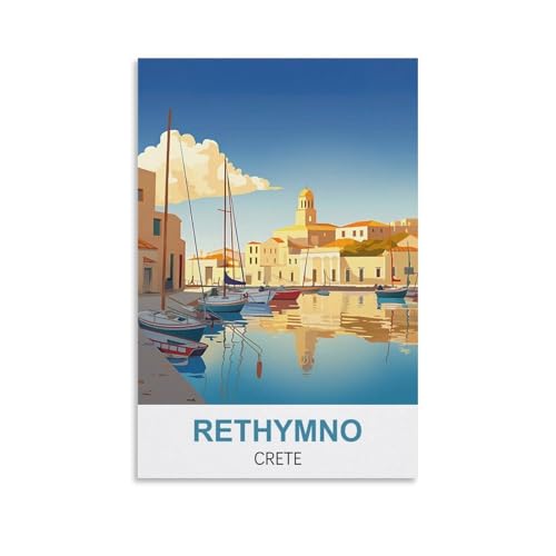 YNIEILUU Rethymno Kreta Vintage-Reiseposter, 40 x 60 cm, Leinwand-Kunst, Gemälde, Bilder, Wandkunstdrucke von YNIEILUU