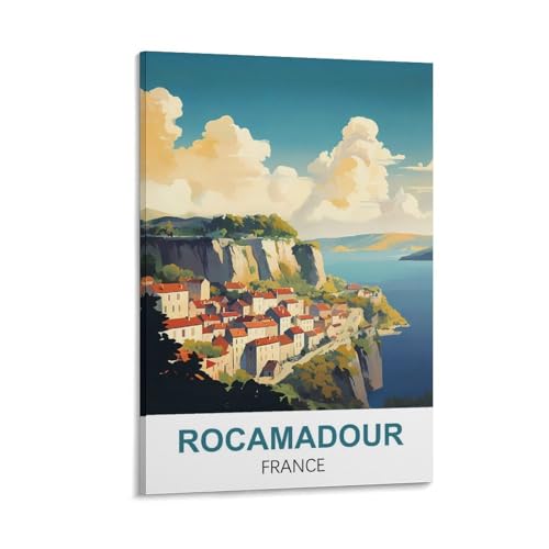 YNIEILUU Rocamadour Vintage-Reiseposter, Motiv: Frankreich, 30 x 45 cm, Leinwand-Kunst, Gemälde, Bilder, Wandkunstdrucke von YNIEILUU