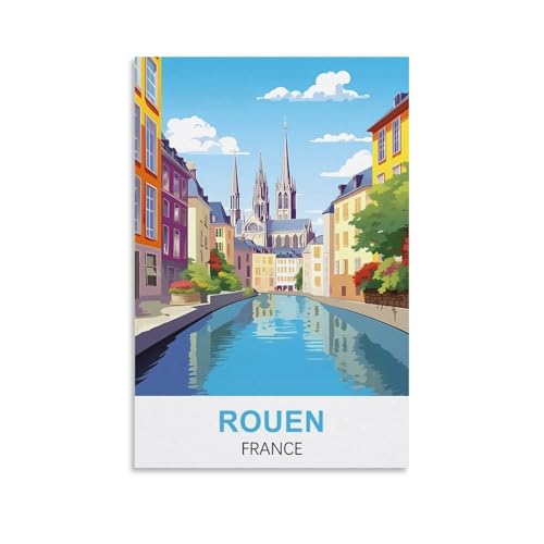 YNIEILUU Rouen France Vintage-Reiseposter, 50 x 75 cm, Leinwand-Kunst, Gemälde, Bilder, Wandkunstdrucke von YNIEILUU