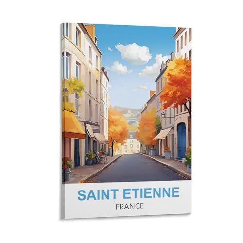 YNIEILUU Saint Etienne Frankreich, Vintage-Reiseposter, 40 x 60 cm, Leinwand-Kunst, Gemälde, Bilder, Wandkunstdrucke von YNIEILUU