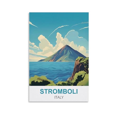 YNIEILUU Stromboli Italien-Reiseposter im Vintage-Stil, 20 x 30 cm, Leinwand-Kunst, Gemälde, Bilder, Wandkunstdrucke von YNIEILUU
