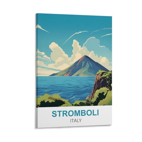 YNIEILUU Stromboli Italien-Reiseposter im Vintage-Stil, 60 x 90 cm, Leinwand-Kunst, Gemälde, Bilder, Wandkunstdrucke von YNIEILUU