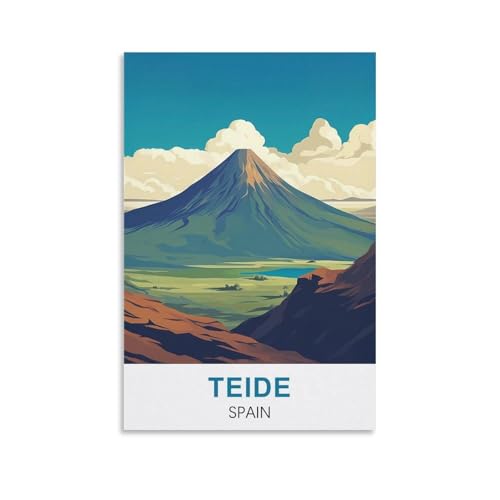 YNIEILUU Teide Spanien Vintage-Reiseposter 20 x 30 cm, Leinwand-Kunst, Gemälde, Bilder, Wandkunstdrucke von YNIEILUU