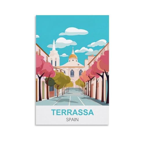 YNIEILUU Terrassa Spanien Vintage-Reiseposter 60 x 90 cm, Leinwand-Kunst, Gemälde, Bilder, Wandkunstdrucke von YNIEILUU