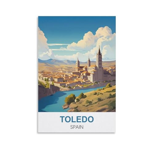 YNIEILUU Toledo Spanien Vintage-Reiseposter, 20 x 30 cm, Leinwand-Kunst, Gemälde, Bilder, Wandkunstdrucke von YNIEILUU