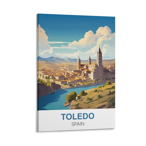YNIEILUU Toledo Spanien Vintage-Reiseposter, 30 x 45 cm, Leinwand-Kunst, Gemälde, Bilder, Wandkunstdrucke von YNIEILUU