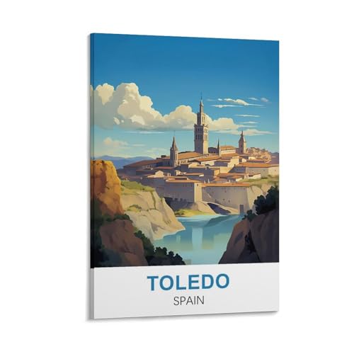 YNIEILUU Toledo Spanien Vintage-Reiseposter, 60 x 90 cm, Leinwand-Kunst, Gemälde, Bilder, Wandkunstdrucke von YNIEILUU