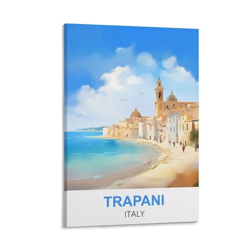 YNIEILUU Trapani Italien-Reiseposter, Vintage-Poster, 60 x 90 cm, Leinwand-Kunst, Gemälde, Bilder, Wandkunstdrucke von YNIEILUU