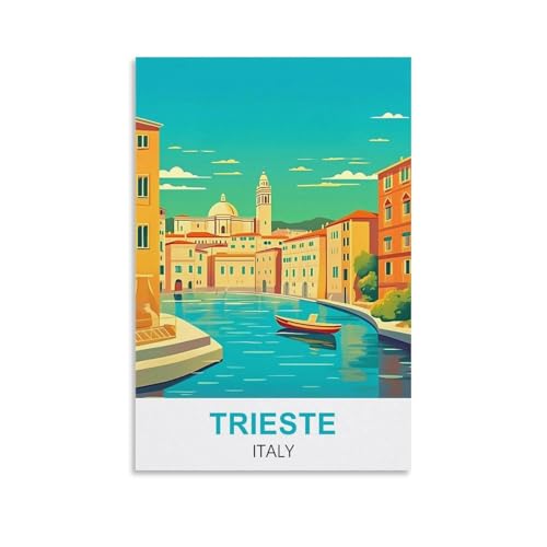 YNIEILUU Trieste Italien-Reiseposter im Vintage-Stil, 40 x 60 cm, Leinwand-Kunst, Gemälde, Bilder, Wandkunstdrucke von YNIEILUU