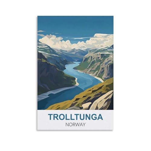 YNIEILUU Trolltunga Wandkunstdruck, Motiv: Norwegen, Vintage-Reiseposter, 40 x 60 cm, Leinwand-Kunstdrucke von YNIEILUU