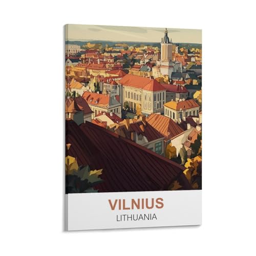 YNIEILUU Vilnius Litauen-Vintage-Reiseposter, 60 x 90 cm, Leinwand-Kunst, Gemälde, Bilder, Wandkunstdrucke von YNIEILUU