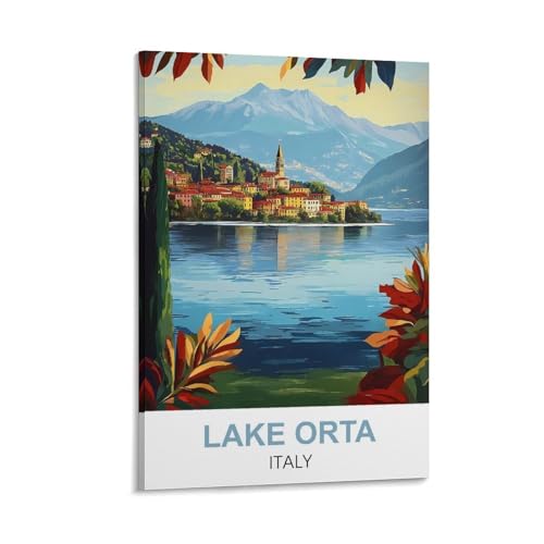 YNIEILUU Vintage-Reise-Poster, Motiv: Orta-See, Italien, 40 x 60 cm, Leinwand-Kunst, Gemälde, Bilder, Wandkunstdrucke von YNIEILUU