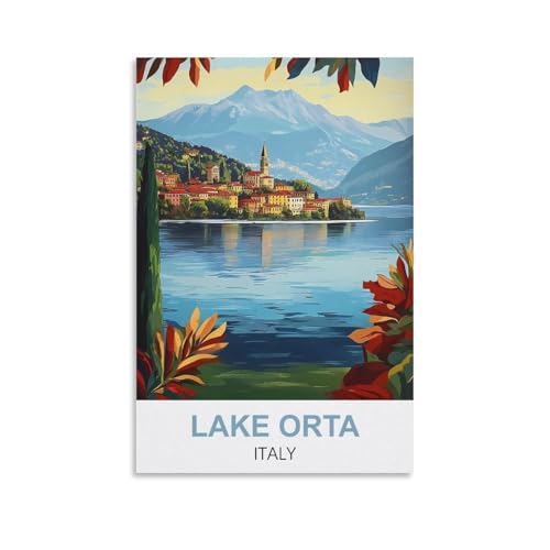 YNIEILUU Vintage-Reise-Poster, Motiv: Orta-See, Italien, 40 x 60 cm, Leinwand-Kunst, Gemälde, Bilder, Wandkunstdrucke von YNIEILUU