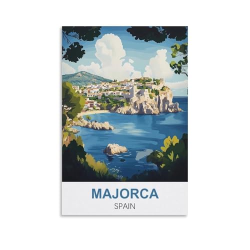 YNIEILUU Vintage-Reiseposter, Mallorca, Spanien, 40 x 60 cm, Leinwand-Kunst, Gemälde, Bilder, Wandkunstdrucke von YNIEILUU