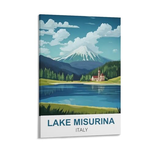 YNIEILUU Vintage-Reiseposter, Motiv: Misurina-See, Italien, 30 x 45 cm, Leinwand-Kunstdruck, Gemälde, Bilder, Wandkunstdrucke von YNIEILUU