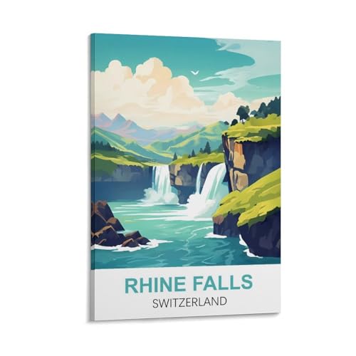 YNIEILUU Vintage-Reiseposter, Motiv: Rheinfälle, Schweiz, 60 x 90 cm, Leinwand-Kunstdruck, Wandkunstdrucke von YNIEILUU