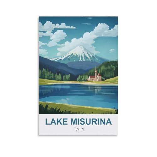YNIEILUU Vintage-Reiseposter "Misurina-See" in Italien, 20 x 30 cm, Leinwand-Kunstdruck, Gemälde, Bilder, Wandkunstdrucke von YNIEILUU