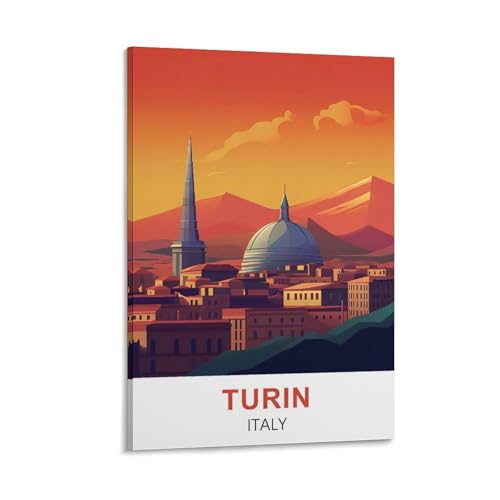 YNIEILUU Vintage-Reiseposter Turin, Italien, 20 x 30 cm, Leinwand-Kunst, Gemälde, Bilder, Wandkunstdrucke von YNIEILUU