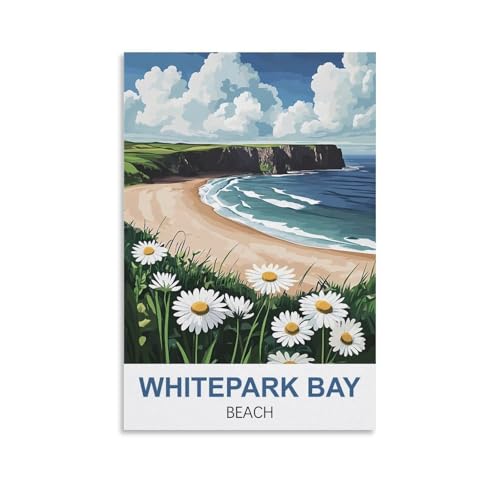YNIEILUU Whitepark Bay Beach Nordirland, Vintage-Reiseposter, 40 x 60 cm, Leinwand-Kunstdruck, Gemälde, Bilder, Wandkunstdrucke von YNIEILUU