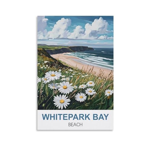 YNIEILUU Whitepark Bay Beach Nordirland Vintage-Reiseposter 40 x 60 cm, Leinwand-Kunstdruck, Gemälde, Bilder, Wandkunstdrucke von YNIEILUU